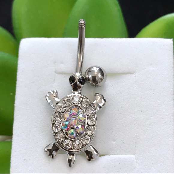 Multicolor Crystal Cute Turtle Belly Button Ring - Picture 5 of 8
